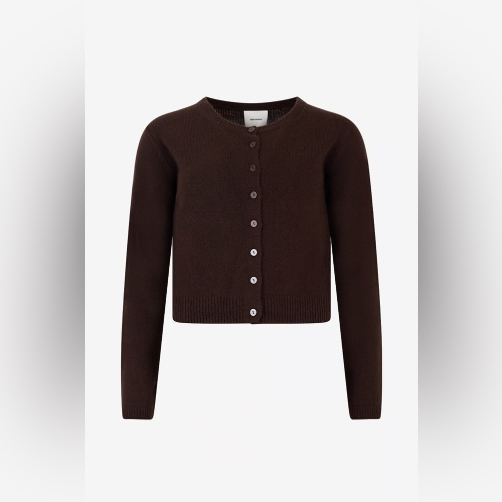 REFORMATION Clara Cashmere Crew Cardigan in Mole Size S - Picture 2 of 9